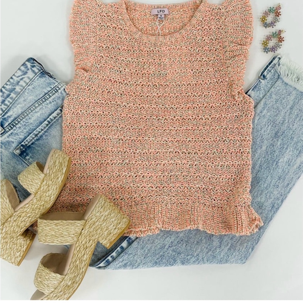 Peach Ruffle Sleeve Knit Top - Picture 2 of 6